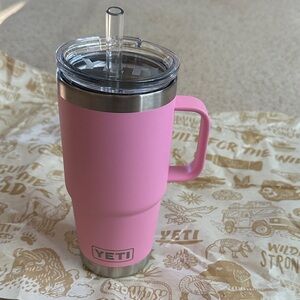YETI Pink Travel Mug with Clear Lid